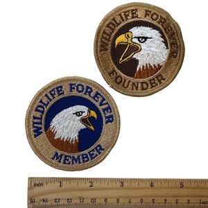 Patch WILDLIFE FOREVER MEMBER Eagle Round 3" Iron / Sew On Patch Bundle of 2 VTG